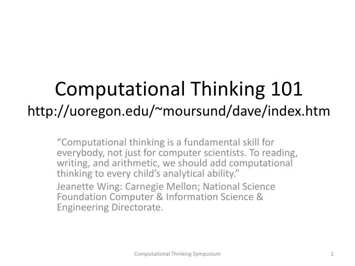 computational thinking 101 http uoregon edu moursund dave index htm