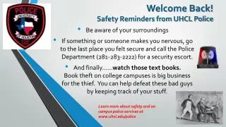 Welcome Back! Safety Reminders from UHCL Police