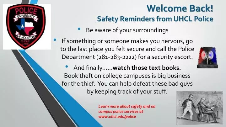 welcome back safety reminders from uhcl police