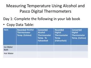 Measuring Temperature Using Alcohol and Pasco Digital Thermometers