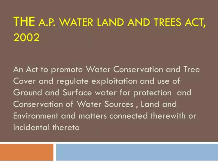 the a p water land and trees act 2002