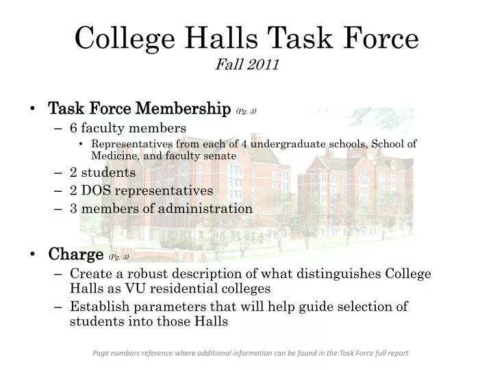 college halls task force fall 2011