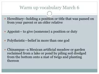 Warm up vocabulary March 6