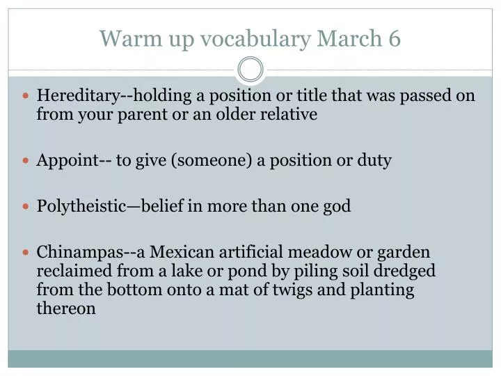warm up vocabulary march 6