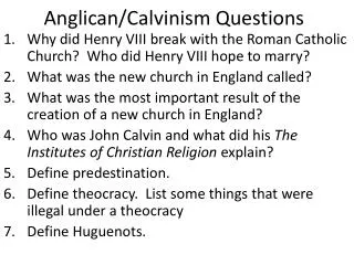 anglican calvinism questions