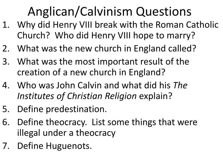 anglican calvinism questions
