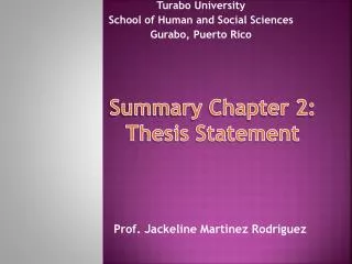 Summary Chapter 2: Thesis Statement