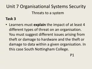 Unit 7 Organisational Systems Security