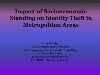 Impact of Socioeconomic Standing on Identity Theft in Metropolitan Areas