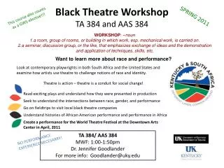 Black Theatre Workshop TA 384 and AAS 384