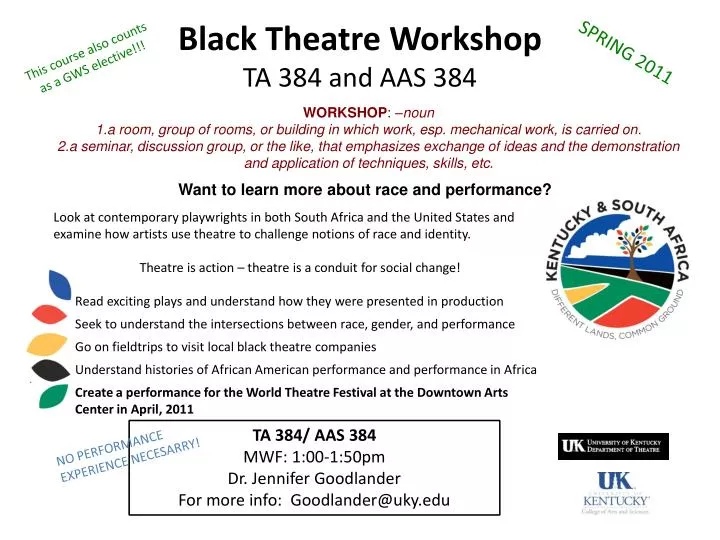 black theatre workshop ta 384 and aas 384