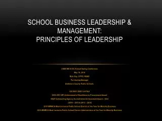 SCHOOL BUSINESS LEADERSHIP &amp; MANAGEMENT: Principles of Leadership