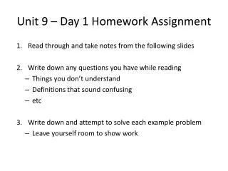 Unit 9 – Day 1 Homework Assignment