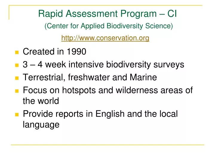 rapid assessment program ci center for applied biodiversity science