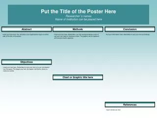 Put the Title of the Poster Here Researcher ’ s names Name of Institution can be placed here
