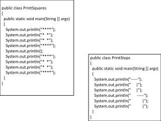 public class PrintSquares { public static void main(String [] args ) {