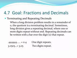 4.7 Goal: Fractions and Decimals