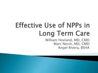 Effective Use of NPPs in Long Term Care