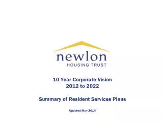 10 Year Corporate Vision 2012 to 2022 Summary of Resident Services Plans Updated May 2014