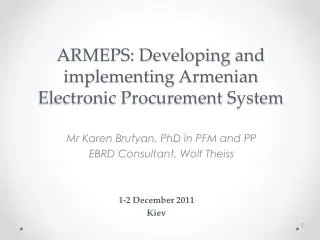 ARMEPS: Developing and implementing Armenian Electronic Procurement System