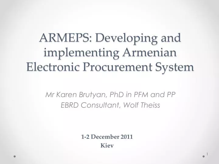 armeps developing and implementing armenian electronic procurement system