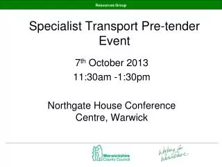 Specialist Transport Pre-tender Event