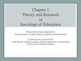 Chapter 1 Theory and Research in Sociology of Education