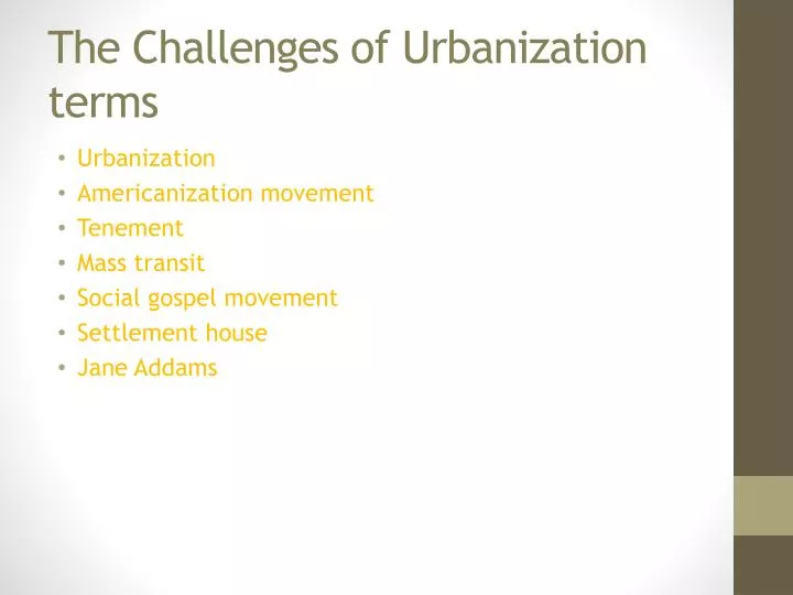 the challenges of urbanization terms