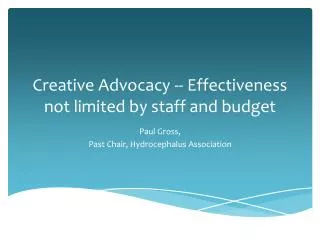 Creative Advocacy -- Effectiveness not limited by staff and budget