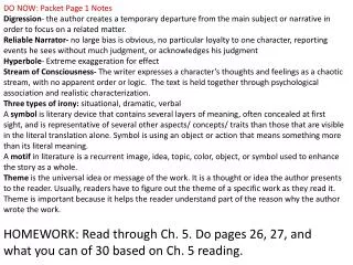 HOMEWORK : Read through Ch. 5. Do pages 26, 27, and what you can of 30 based on Ch. 5 reading.