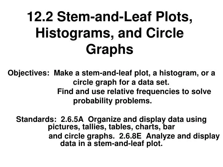 12 2 stem and leaf plots histograms and circle graphs