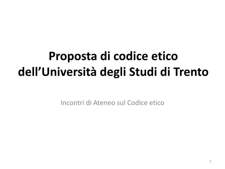 proposta di codice etico dell universit degli studi di trento