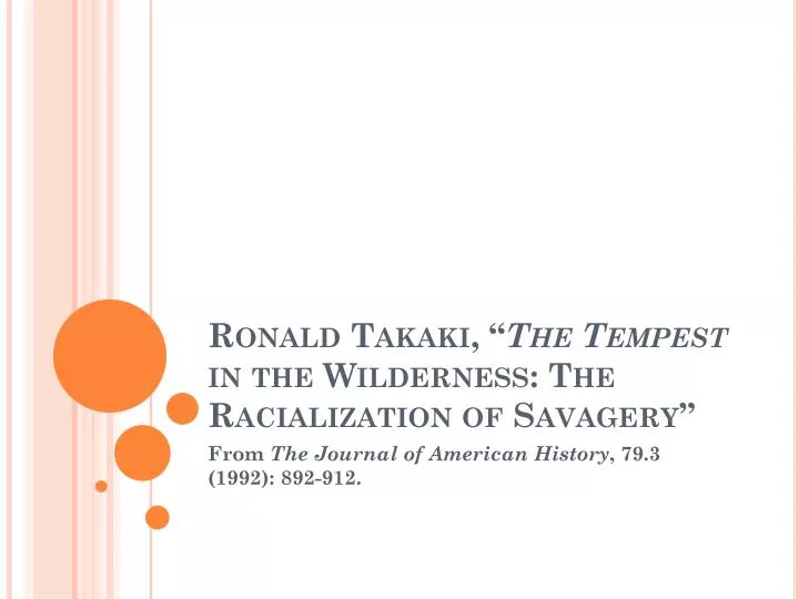 ronald takaki the tempest in the wilderness the racialization of savagery
