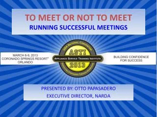 TO MEET OR NOT TO MEET RUNNING SUCCESSFUL MEETINGS