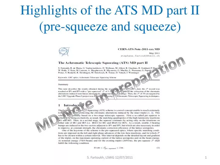 highlights of the ats md part ii pre squeeze and squeeze