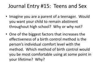 Journal Entry #15: Teens and Sex
