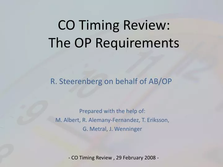 co timing review the op requirements
