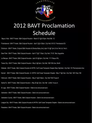 2012 BAVT Proclamation Schedule