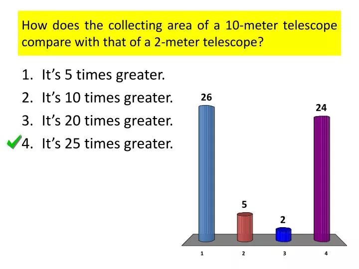 how does the collecting area of a 10 meter telescope compare with that of a 2 meter telescope