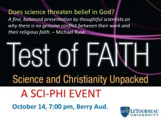 October 14, 7:00 pm, Berry Aud.