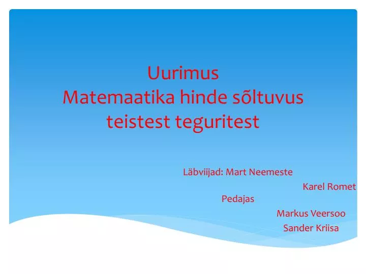 uurimus matemaatika hinde s ltuvus teistest teguritest