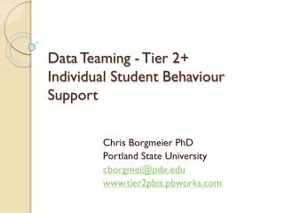 Data Teaming - Tier 2+ Individual Student Behaviour Support