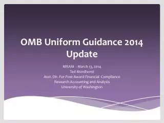 OMB Uniform Guidance 2014 Update