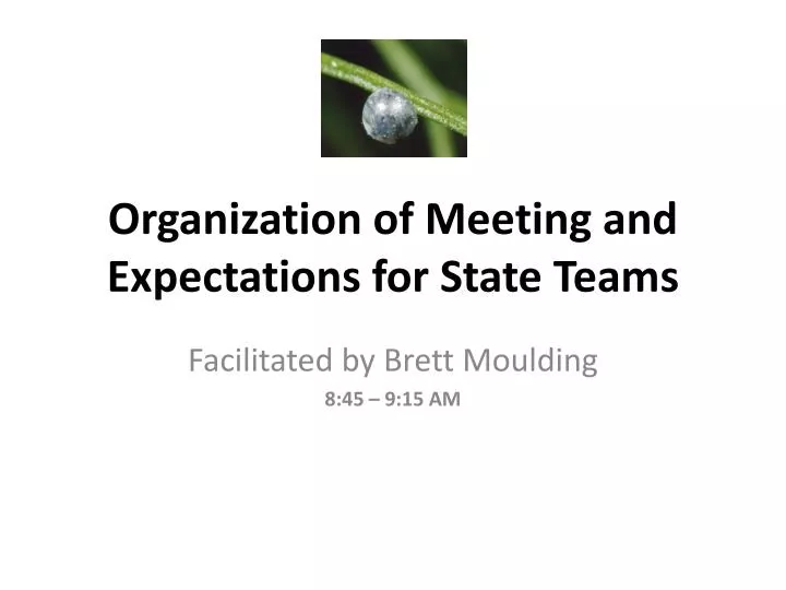 organization of meeting and expectations for state teams