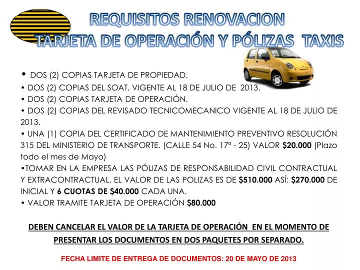 requisitos renovacion tarjeta de operaci n y p lizas taxis