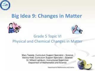 Big Idea 9: Changes in Matter