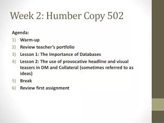Week 2: Humber Copy 502
