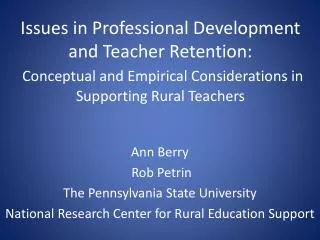 Ann Berry Rob Petrin The Pennsylvania State University