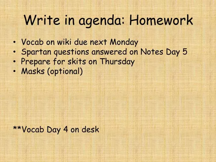 write in agenda homework