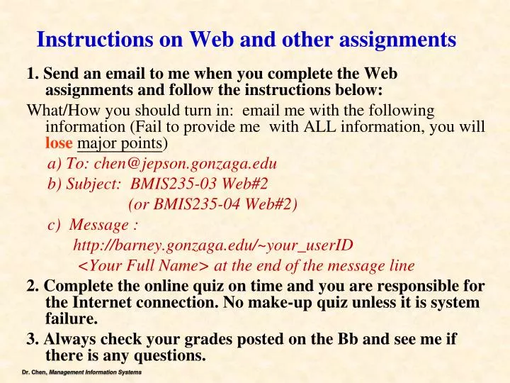 instructions on web and other assignments